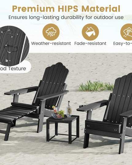 Giantex Folding Adirondack Chair, All-Weather Lounge Chair with Adjustable Backrest, Retractable Ottoman