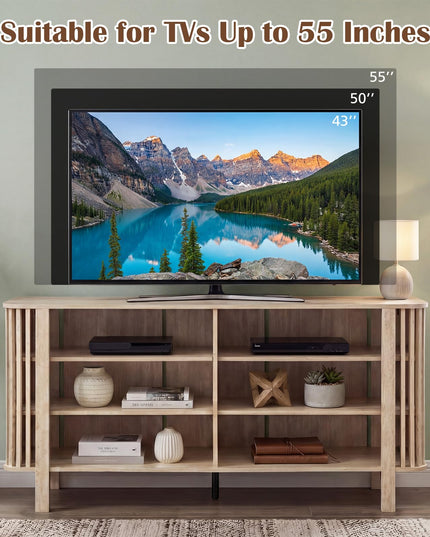 Giantex 59" TV Stand for TVs Up to 55 Inches with Adjustable Shelves & Unique Slatted Decoration