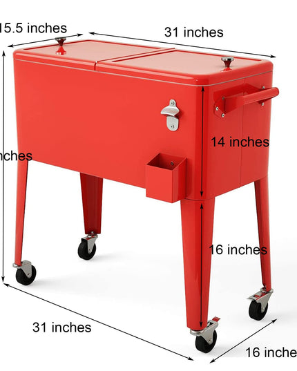80 Quart Cooler Cart Outdoor Cooler Cart ,Portable Cooler with Casters,Red Metal