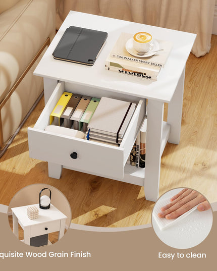 Drawer 1/2-Tier Bedside Table with Storage Open Shelf