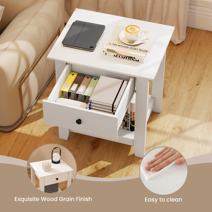 Drawer 1/2-Tier Bedside Table with Storage Open Shelf
