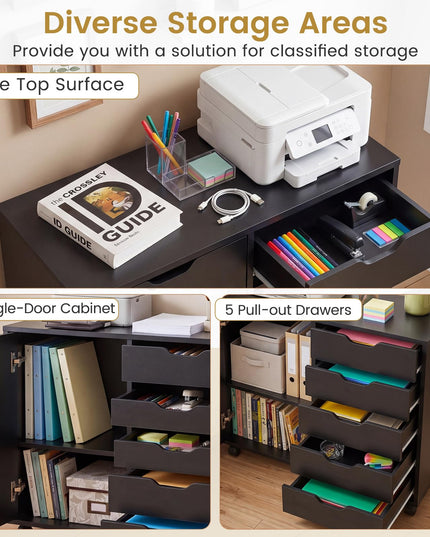 Giantex 5-Drawer File Cabinet with Door and Adjustable Shelf