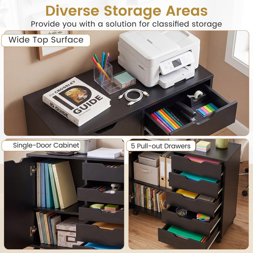 Giantex 5-Drawer File Cabinet with Door and Adjustable Shelf
