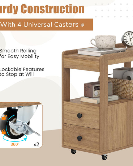 Giantex Rolling Side Table with Storage with Wheels & Open Shelves