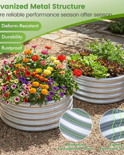 Giantex 2 x 2 x 1 FT Round Outdoor Galvanized Raised Garden Bed with Open-Ended Base (1/2)