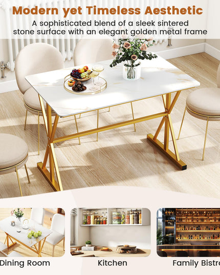 Giantex 44" Sintered Stone Dining Table with X-Shaped Gold Metal Frame