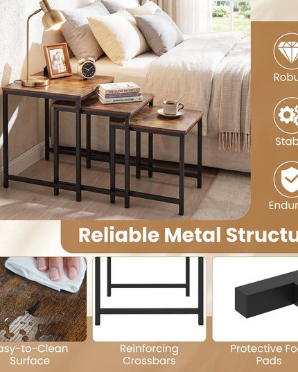 Giantex Modern Nesting Coffee Table Set of 3 with Metal Frame for Small Space