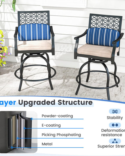 Giantex Outdoor Bar Stools, Metal Patio Bar Chairs with Cushion & Lumbar Pillow