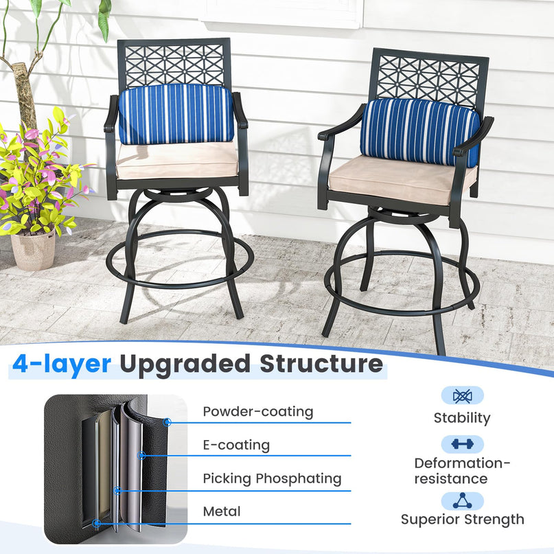 Giantex Outdoor Bar Stools, Metal Patio Bar Chairs with Cushion & Lumbar Pillow