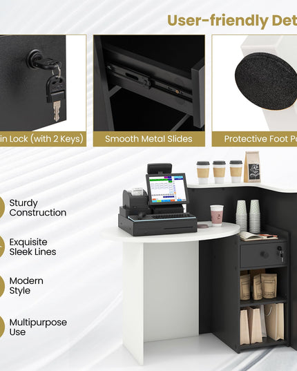 Giantex Front Counter Desk with Lockable Drawer for Office Beauty Salon