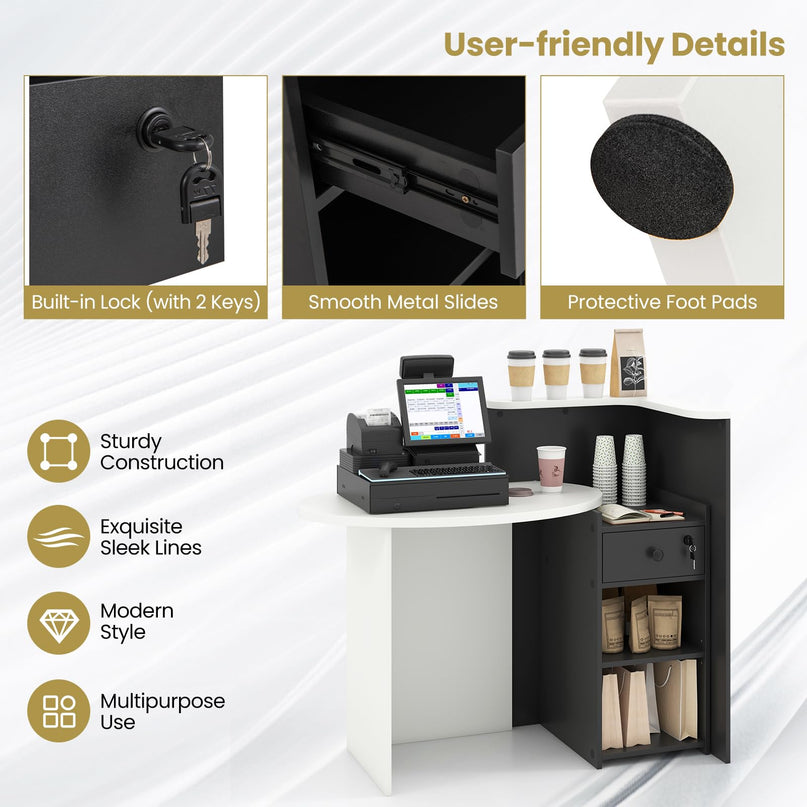 Giantex Front Counter Desk with Lockable Drawer for Office Beauty Salon