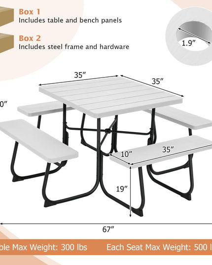 Giantex Picnic Table Set for 4-8 Persons, Outdoor Table and Bench Set with Umbrella Hole, HDPE Top & Metal Frame