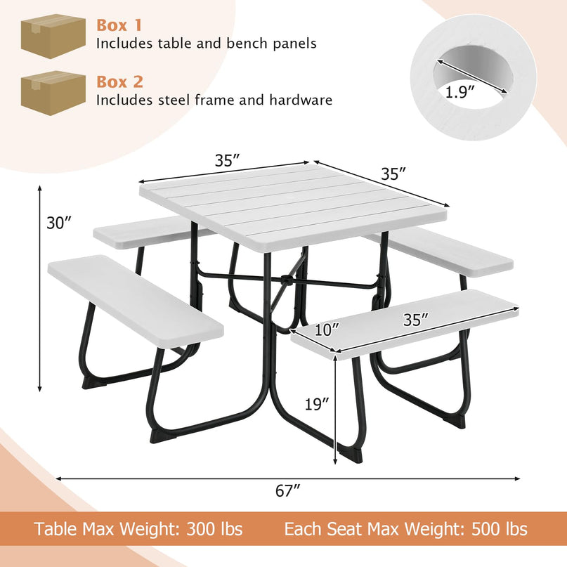 Giantex Picnic Table Set for 4-8 Persons, Outdoor Table and Bench Set with Umbrella Hole, HDPE Top & Metal Frame