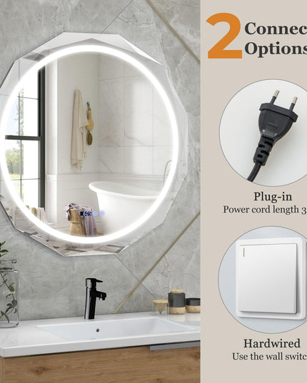 LED Bathroom Mirror, Lighted Beveled Edge Vanity Mirror Wall Mounted