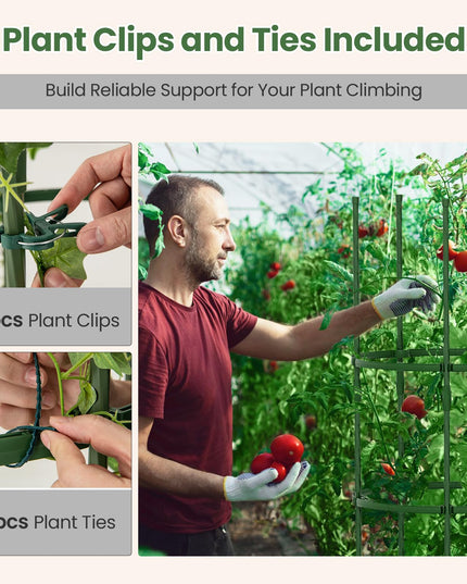Giantex 3-Pack Tomato Cages 60.5”Hx20” PE-Coated Metal Plant Cages & Supports