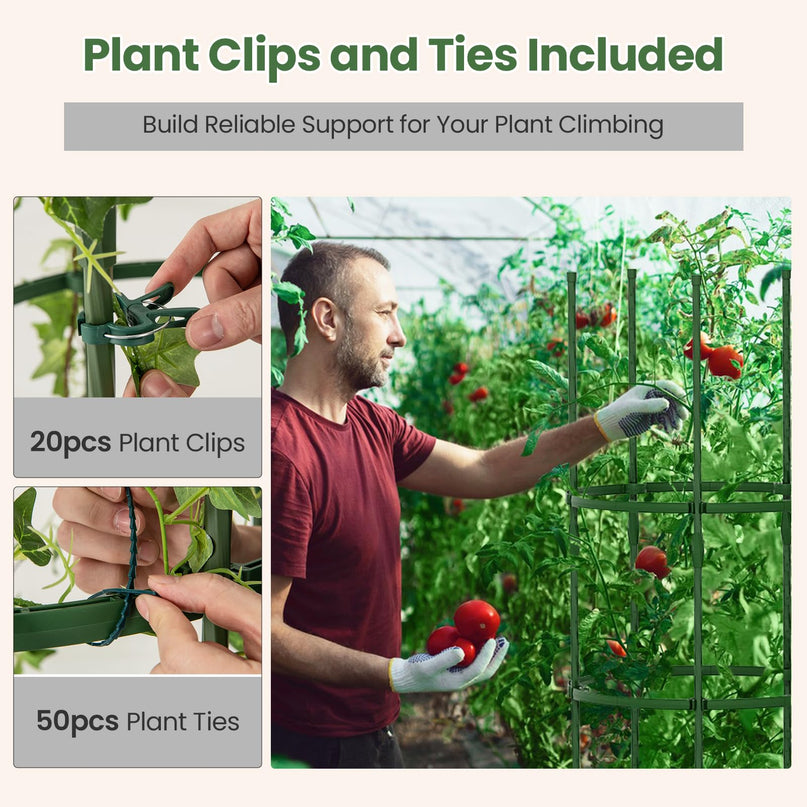 Giantex 3-Pack Tomato Cages 60.5”Hx20” PE-Coated Metal Plant Cages & Supports