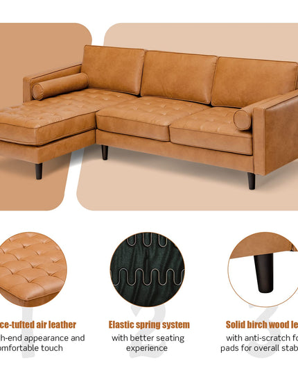 Giantex Sectional Sofa Couch with Chaise Lounge, L-Shaped 3-Seat Sofa Sleeper