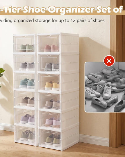 Giantex 6-Tier Folding Shoe Rack Organizer w/Clear Doors