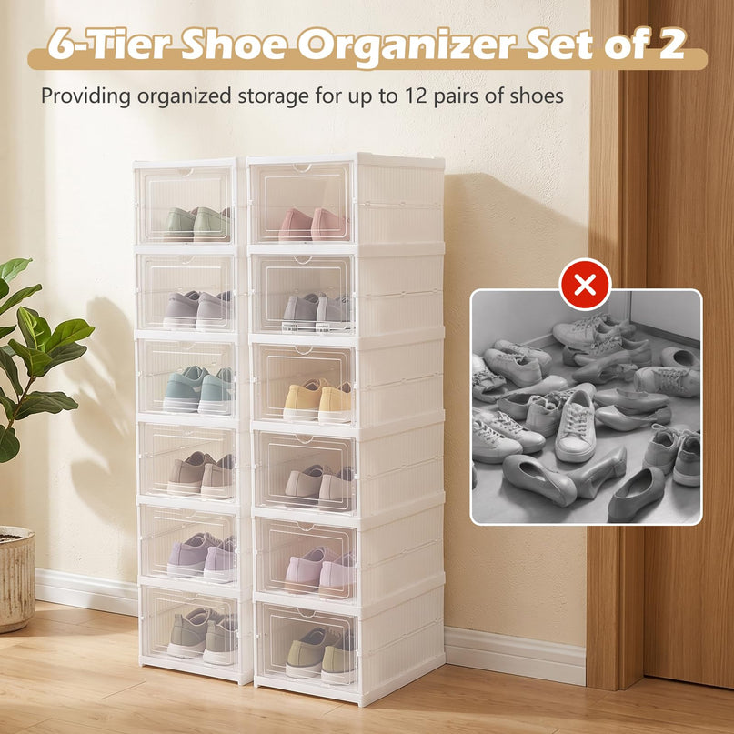 Giantex 6-Tier Folding Shoe Rack Organizer w/Clear Doors