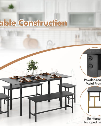 Giantex Dining Table Set for 4-6, 5-Piece Kitchen Table Chairs Set, 63” Extendable Table with 2 Benches