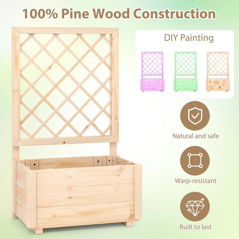 Giantex Raised Garden Bed with Trellis for Climbing Vine Flower Herb Vegetable Fruit