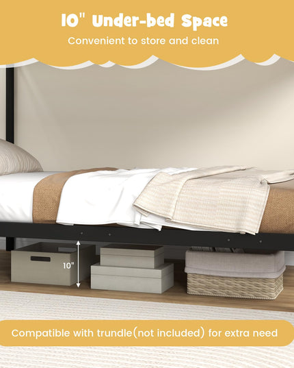 Giantex Bunk Bed Twin Over Twin, Metal Bunk Bed Frame w/Built-in Ladder, Safety Guardrail