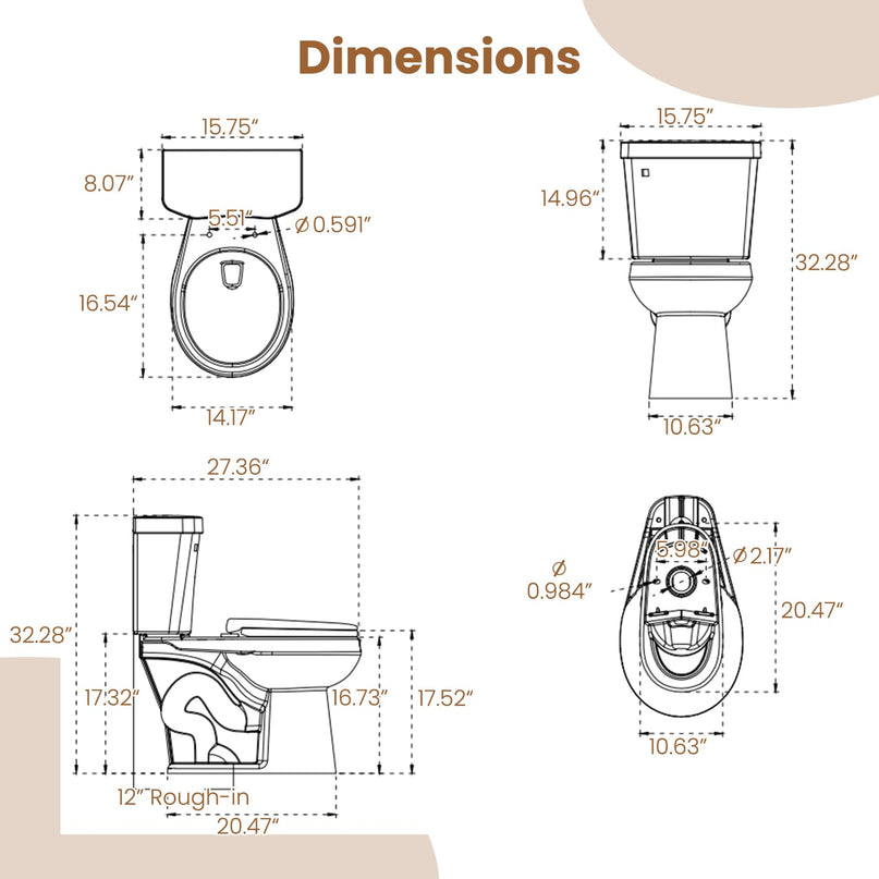 Giantex Two Piece Toilets with 17.5" ADA Comfort Height Seat
