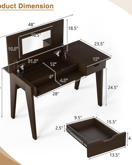 CHARMAID Vanity Table with Flip Top Mirror, 48'' Home Office Computer Desk
