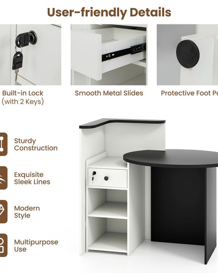 Giantex Reception Desk, Front Counter Desk with Lockable Drawer, Checkout Table with Round Tabletop