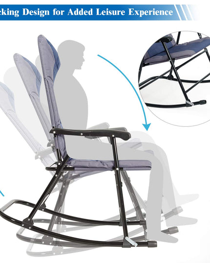 Giantex 3 PCS Folding Bistro Set Outdoor Patio Rocking Chairs Round Table Set 2 Rocking Chairs