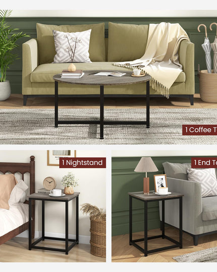 Giantex Round Nesting Table Set of 3, Farmhouse Coffee Table w/2 End Tables, Sturdy Metal Frame (Black Oak)