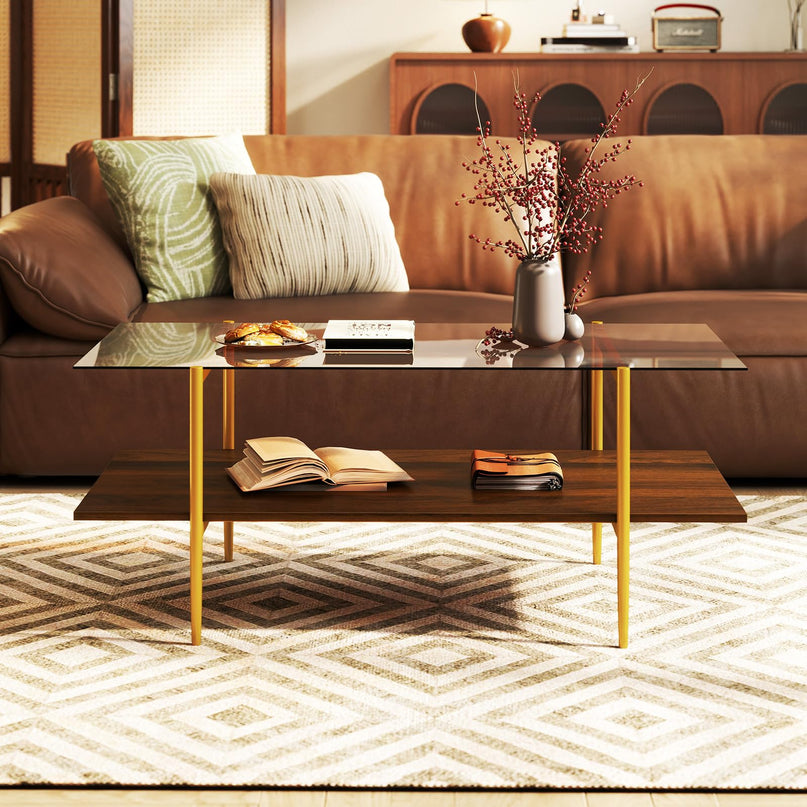Giantex Glass Coffee Table Mid Century Modern Center Table