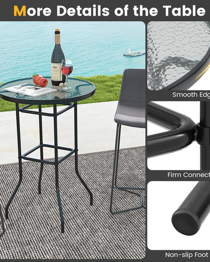 Giantex Patio Bar Table, 38" Height High Top Bistro Table, 27" Round Tempered Glass Tabletop
