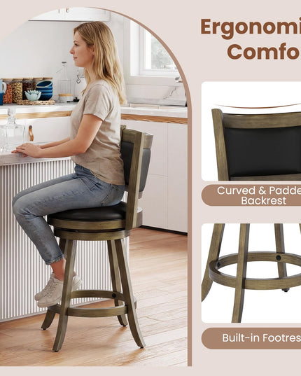 Tabouret de bar à hauteur de comptoir Giantex avec dossier pivotant en bois et revêtement en tissu