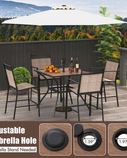 Giantex Patio Table with Umbrella Hole, Outdoor Dining Table for 4 People with All Weather Resistant Tabletop
