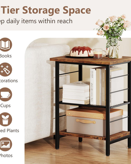 Giantex 3 Tier Side Table with Adjustable Mesh Shelf