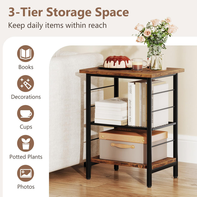 Giantex 3 Tier Side Table with Adjustable Mesh Shelf