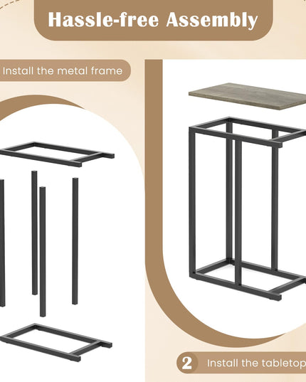 Giantex C Shaped End Table, Small Side Table for Sofa, Couch Table That Slide Under with Metal Frame