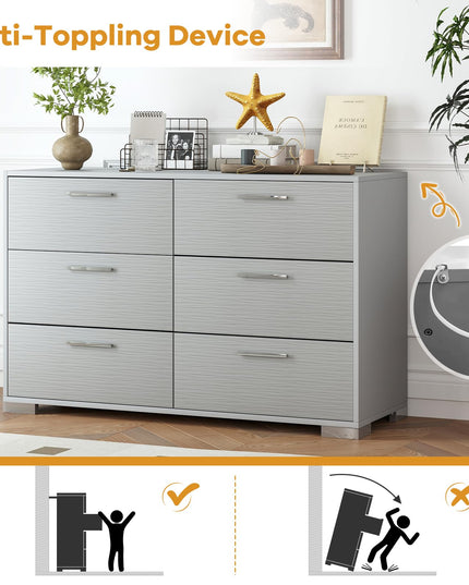 Giantex Storage Cabinet with 6 Drawers, Metal Legs & Handles, Anti-Toppling Devices, Grey