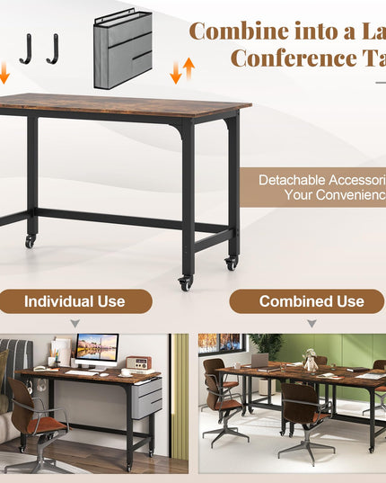 Giantex 48" Rolling Computer Desk, Mobile Study Writing Desk with Wheels & Metal Frame, Simple Style Home Office Work Bench