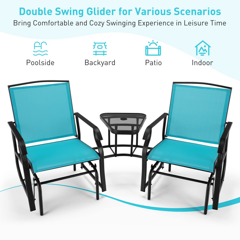 Chaises planeur d'extérieur Giantex avec table et trou pour parasol