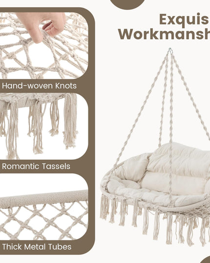 Giantex Hammock Chair, Macrame Hanging Chair with Removable Cushion,  Max 440 lbs, Swinging Chair, Beige