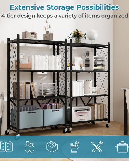 Giantex 4-Tier Foldable Storage Shelf, Collapsible Shelving Unit Display with Lockable Wheels