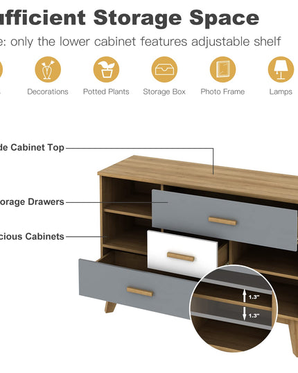 Free-Standing Storage Cabinet, Floor Cabinet with 2 Doors & 3 Drawers