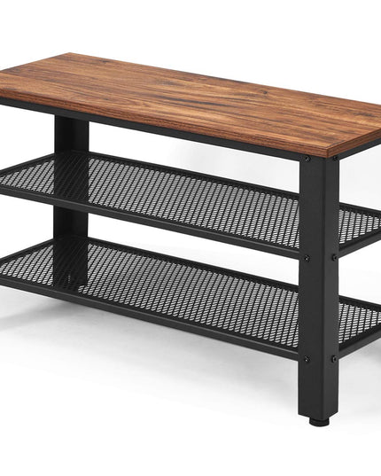 Giantex 3-Tier Shoe Bench, Industrial Shoe Rack with 2 Mesh Storage Shelves
