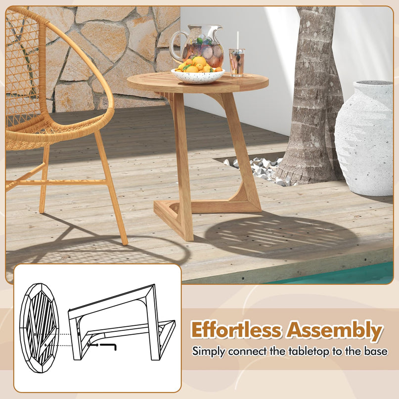 Giantex Teak Wood Outdoor Round Side Table with Slatted Tabletop