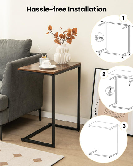 Giantex C Shaped End Table, 26.5" Slide-Under Couch Table for Laptop Coffee Snack