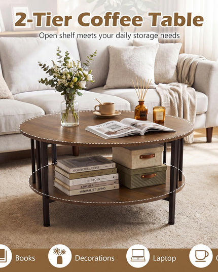 Giantex 32.5" Farmhouse Round Coffee Table