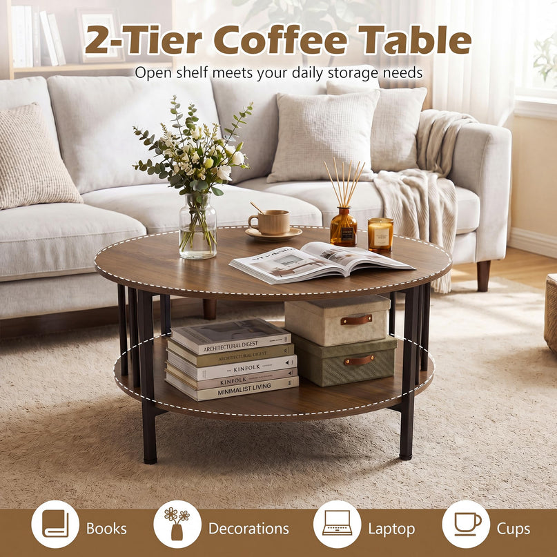 Giantex 32.5" Farmhouse Round Coffee Table