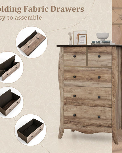 Giantex Storage Cabinet with Foldable & Detachable Fabric Drawers, Anti-Tipping Kit, 26.5” x 15” x 38” Farmhouse Floor Cabinet